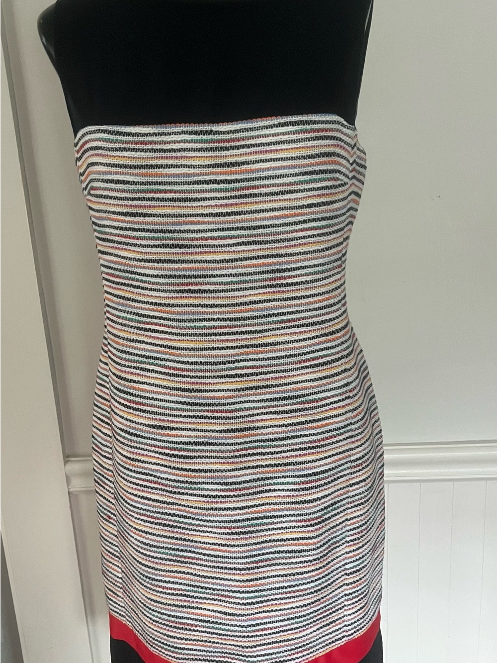 Worth Strapless White Dress with Black & Red Trim